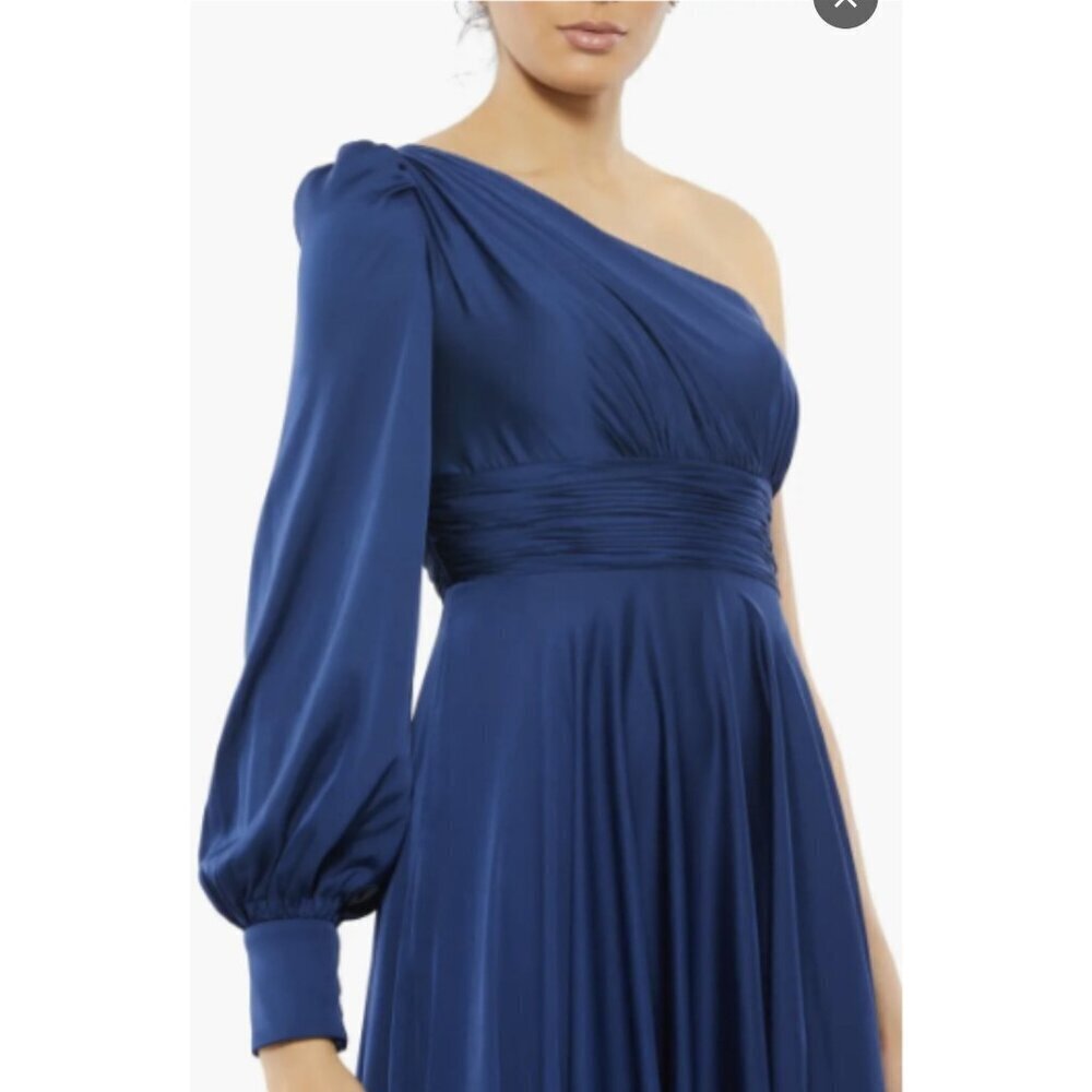 Mac Duggal Dress Womens 2 Blue One Shoulder Long Sleeve Gown Formal Evening New - Picture 3 of 12